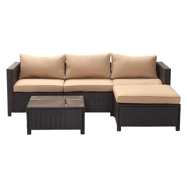 Zenova 5 piece Outdoor Patio Rattan Sofa Sectional Set with Pillows - Overstock - 35852827