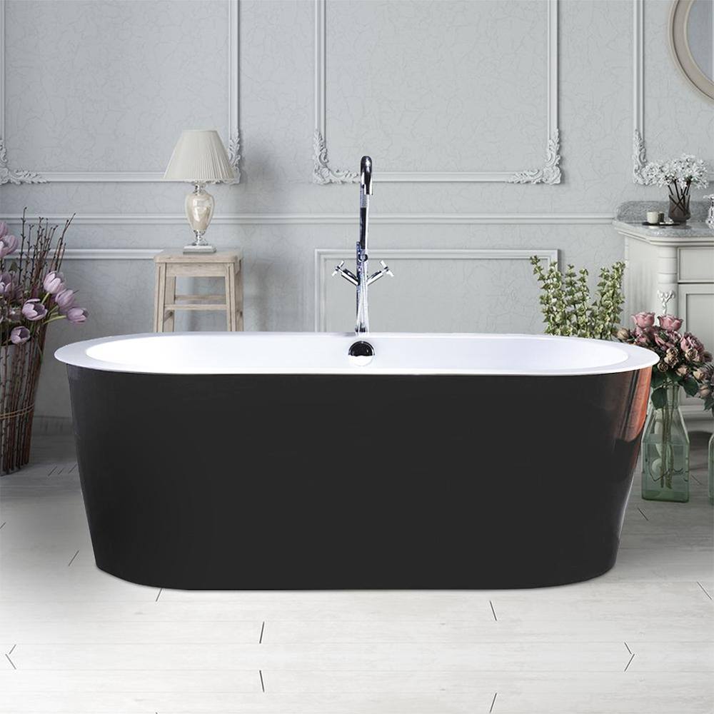 Vanity Art Cholet 67 in. Acrylic Flatbottom Freestanding Bathtub in Black and White VA6812-BL