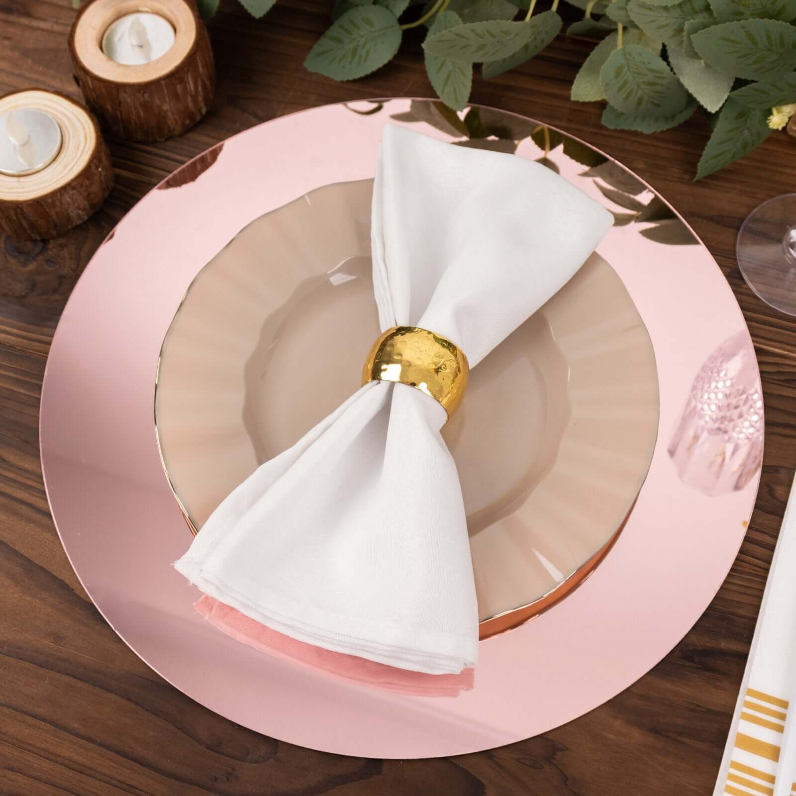 10 Pack Rose Gold Mirror Acrylic Charger Plates For Table Setting, Lightweight Round Decorative Dining Plate Chargers 13