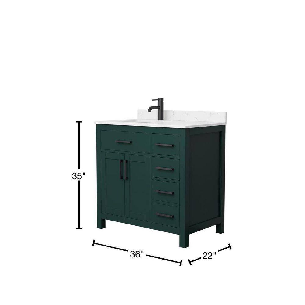 Wyndham Collection Beckett 36 in. W x 22 in. D x 35 in. H Single Sink Bathroom Vanity in Green with Carrara Cultured Marble Top WCG242436SGKCCUNSMXX