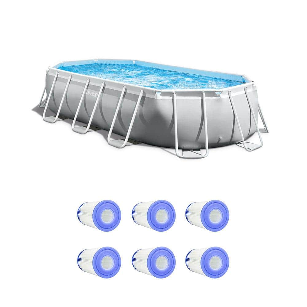 Intex 16.5 ft. x 48 in. D Rectangular Metal Frame Pool Pool Set with Replacement Filter Cartridges (6-Pack) 26795EH + 6 x 29000E