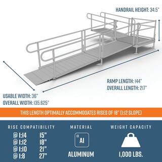 EZ-ACCESS PATHWAY 18 ft. L-Shaped Aluminum Wheelchair Ramp Kit wSolid Surface Tread 2-Line Handrails and 4 ft. Turn Platform PS18L44T