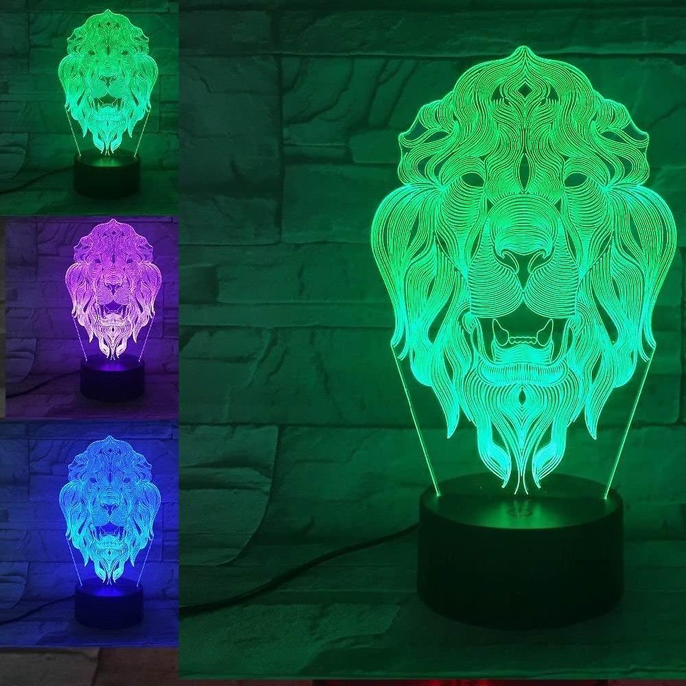 3d Lion Animal Night Light 7 Color Change Led Table Desk Lamp Acrylic Flat Abs Base Usb Charger Home Toy Brithday Xmas Kid Children Gift