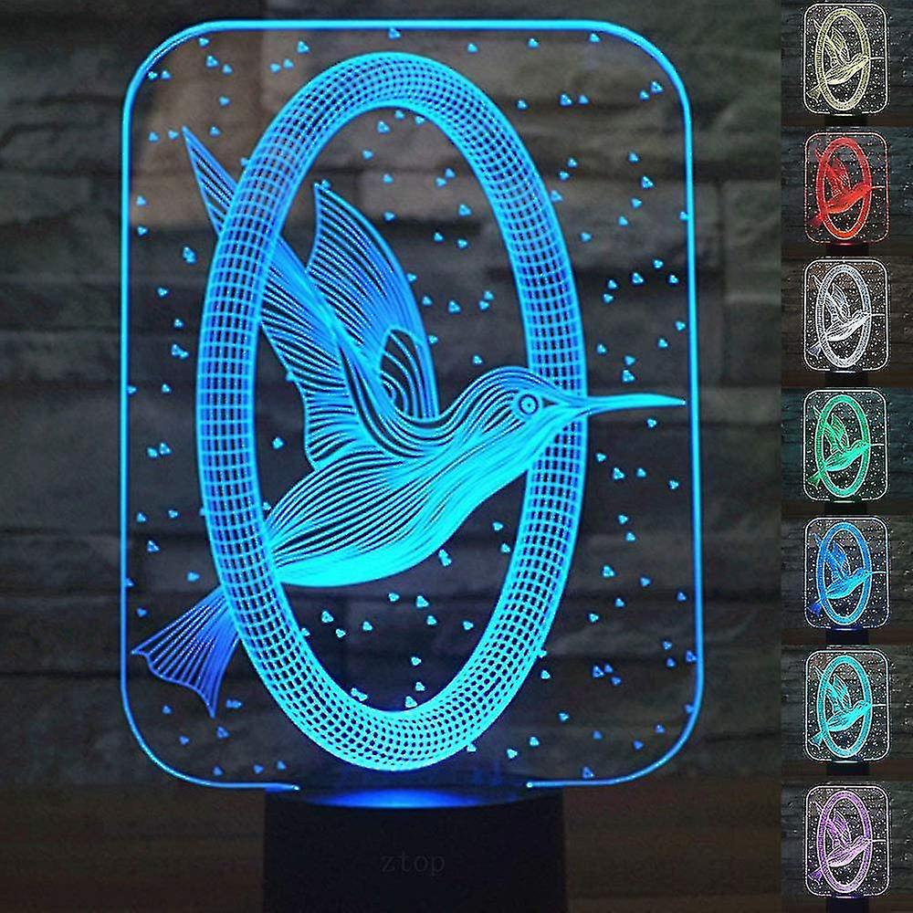 3d Creative Gifts Hummingbird Led Lamp Abstractive Optical Illusion Night Light 7 Color Change Touch