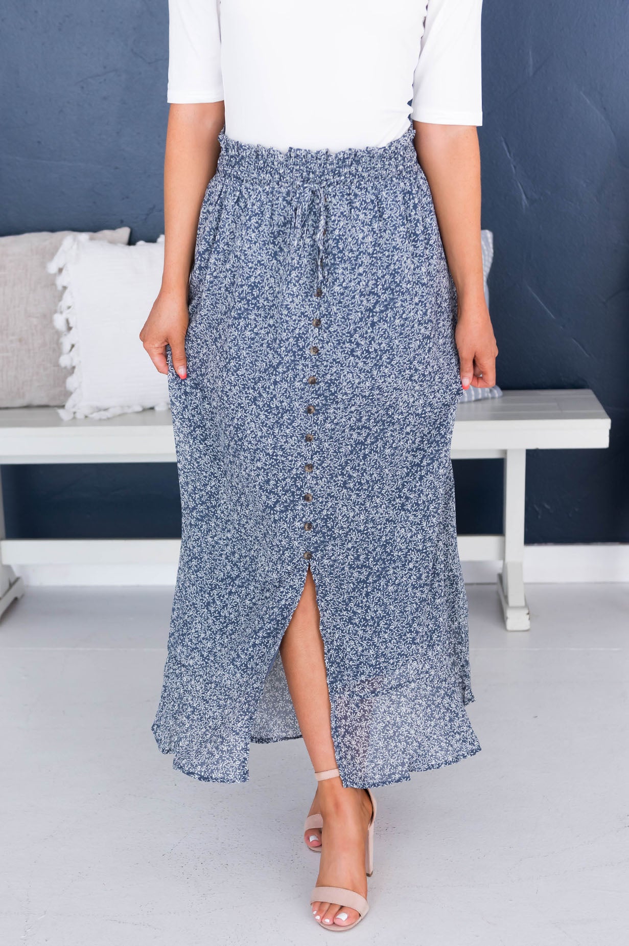 Spring Blooms Modest Button Skirt