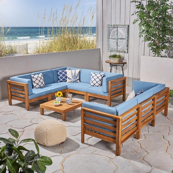 Oana Outdoor 9Piece Acacia Wood Sectional Sofa Set with Coffee Table by Christopher Knight Home