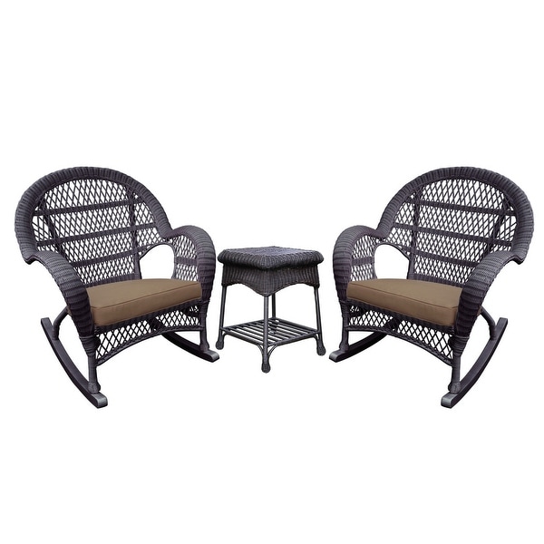 Havenside Home Surfside Espresso Rocker Wicker Chair And End Table Set with Cushions