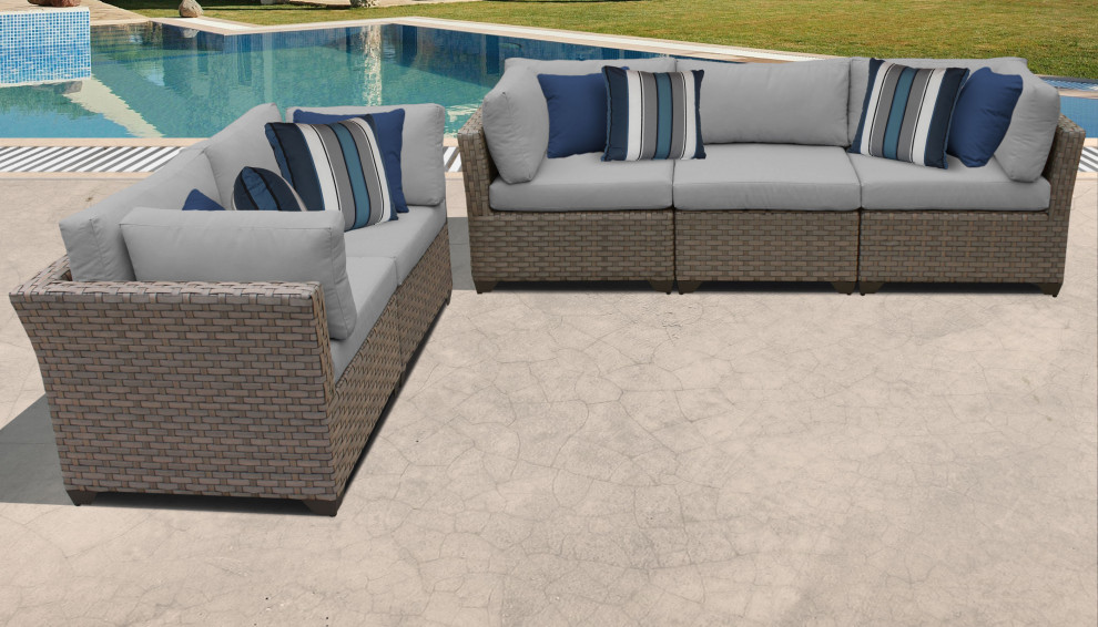 Monterey 5 Piece Outdoor Wicker Patio Furniture Set 05d   Tropical   Outdoor Sofas   by Design Furnishings  Houzz