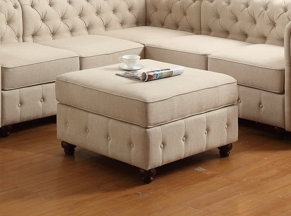 Garcia Tufted Ottoman  Beige   Traditional   Footstools And Ottomans   by Mulhouse Furniture  Houzz