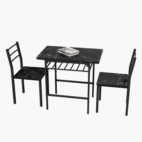 3-Piece Dining Table Set with 2 Chairs Marble Finish