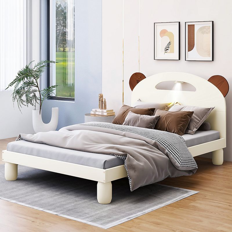 Merax Platform Bed With Bear Ears Shaped Headboard And Led