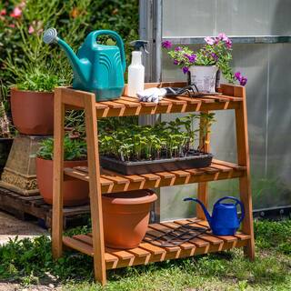 Sunnydaze Meranti Wood Garden Other Planter Accessory Shelf with Teak Oil Finish FRN-511