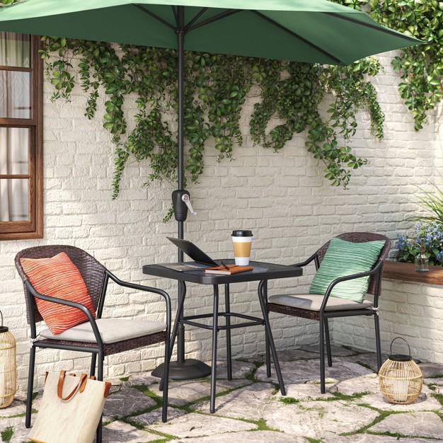 3pc Wicker Bistro Set With Cushions