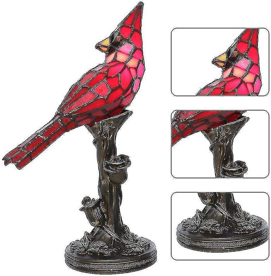 Wgthhk Crystal Table Lamp Stained Glass Red Bird Cardinal Accent Glass Table Lamp Night Light For Be