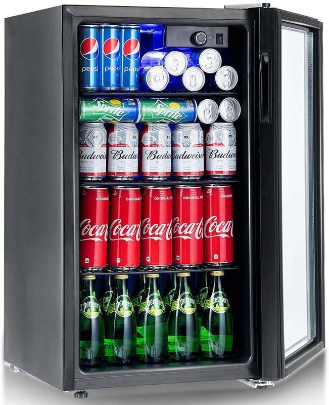 2-in-1 Mini Beverage Cooler Refrigerator Built-In & Freestanding 120 Cans Beer Drinks Wine Fridge with Glass Door