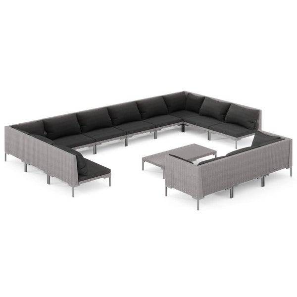 14 Piece Patio Lounge Set with Cushions Poly Rattan Dark Gray