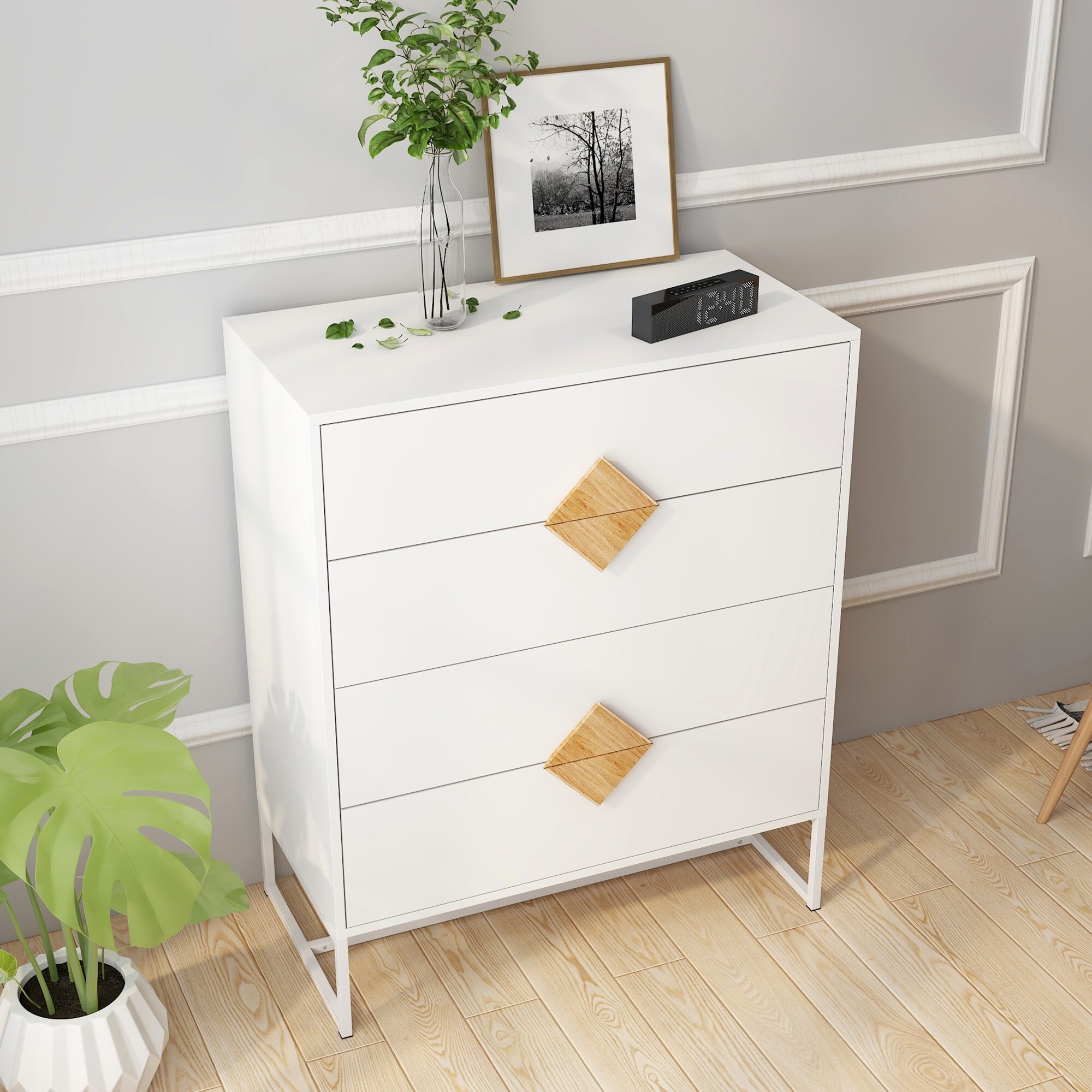 Square Handle Design With 4 Drawers Bedroom Furniture - 31.5*15.75*37.6INCH - - 36061268