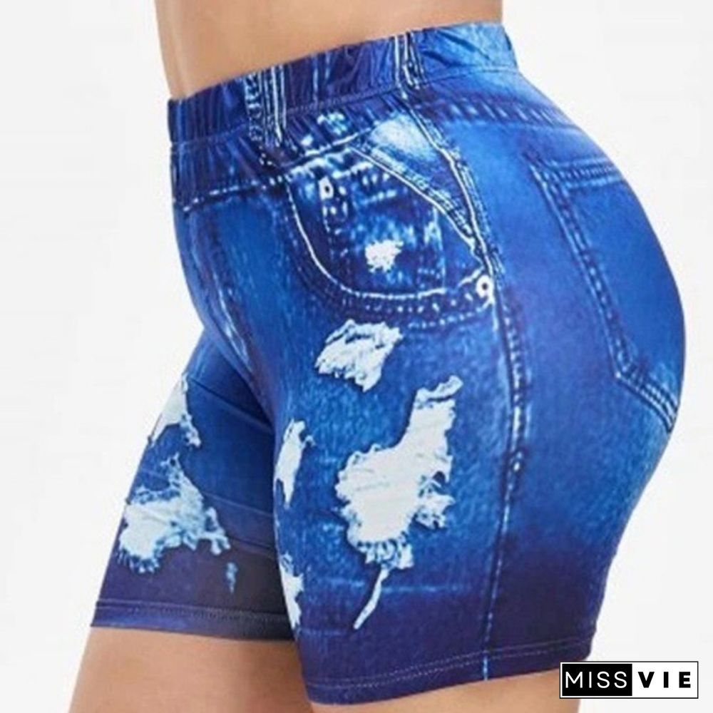 Women's Fashion Summer Hole Denim Leggings Sexy Plus Size Shorts Pants