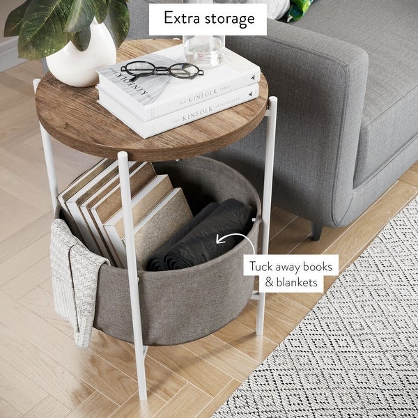 Nathan James Oraa Wood Side Table with Fabric Storage and Metal Base