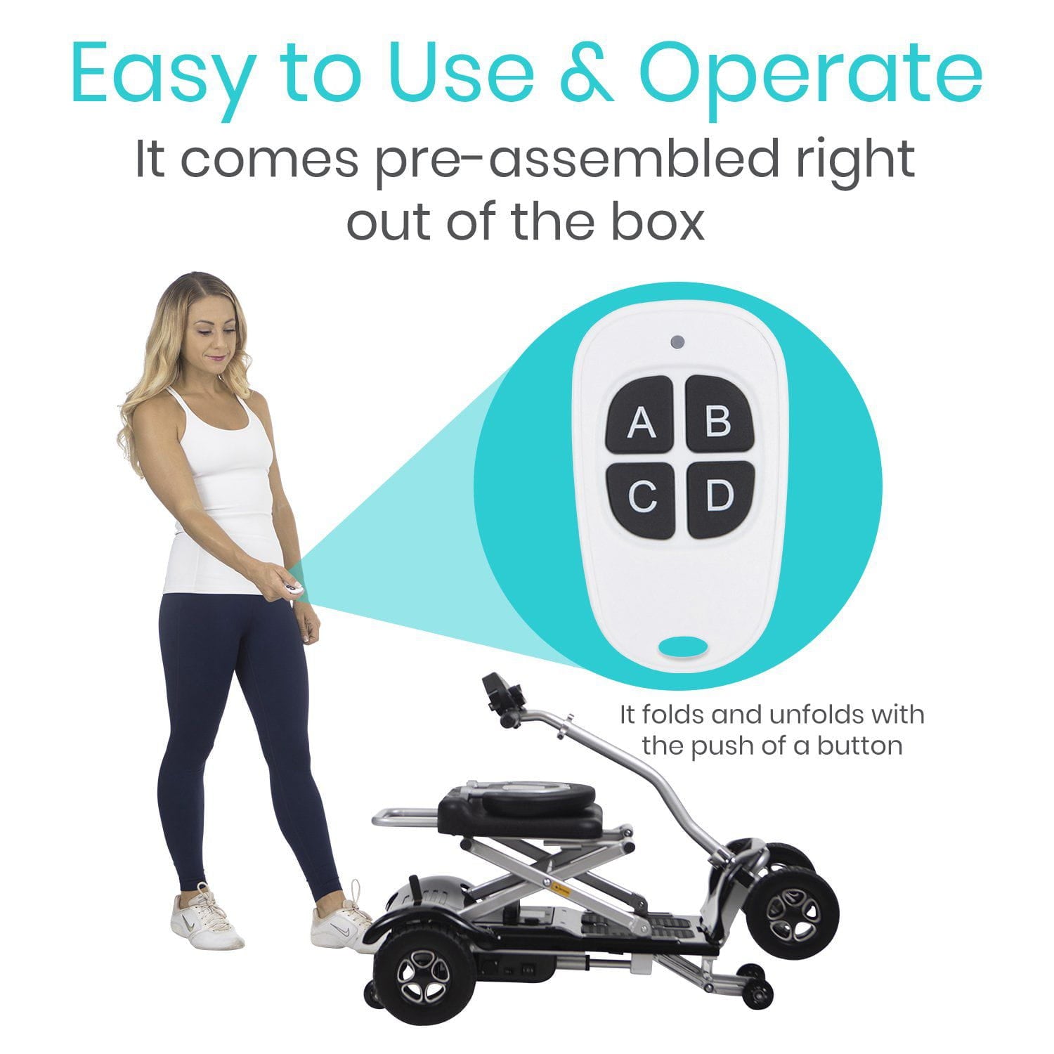 Vive Health 4 Wheel Hands Free Automatic Folding Mobility Scooter - Regenerative Braking, w/ Anti Flat Tires for Seniors