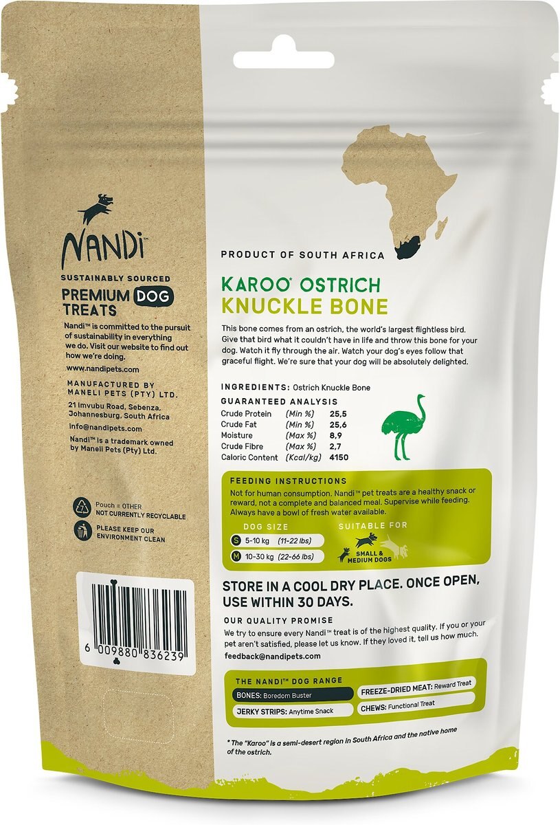 Nandi Karoo Ostrich Knuckle Bone Dog Treats， 2 count