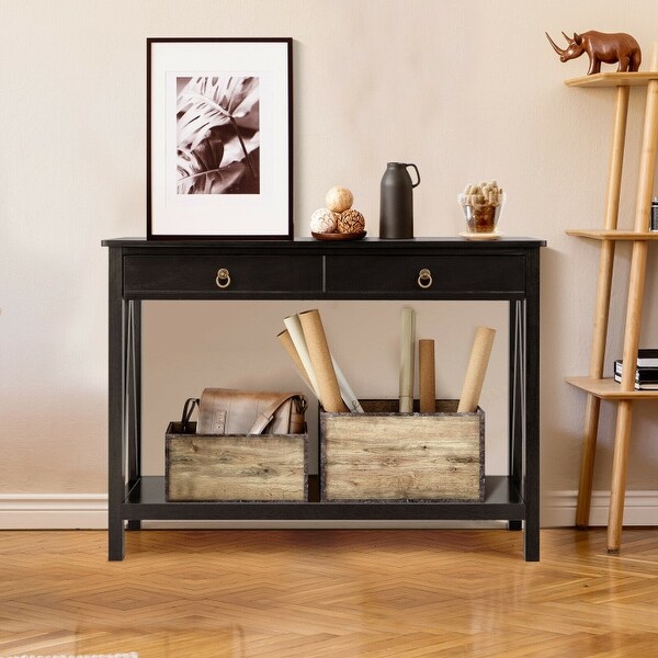 Console Table with 2 Drawer Storage Shelf for Entryway Hallway - 42