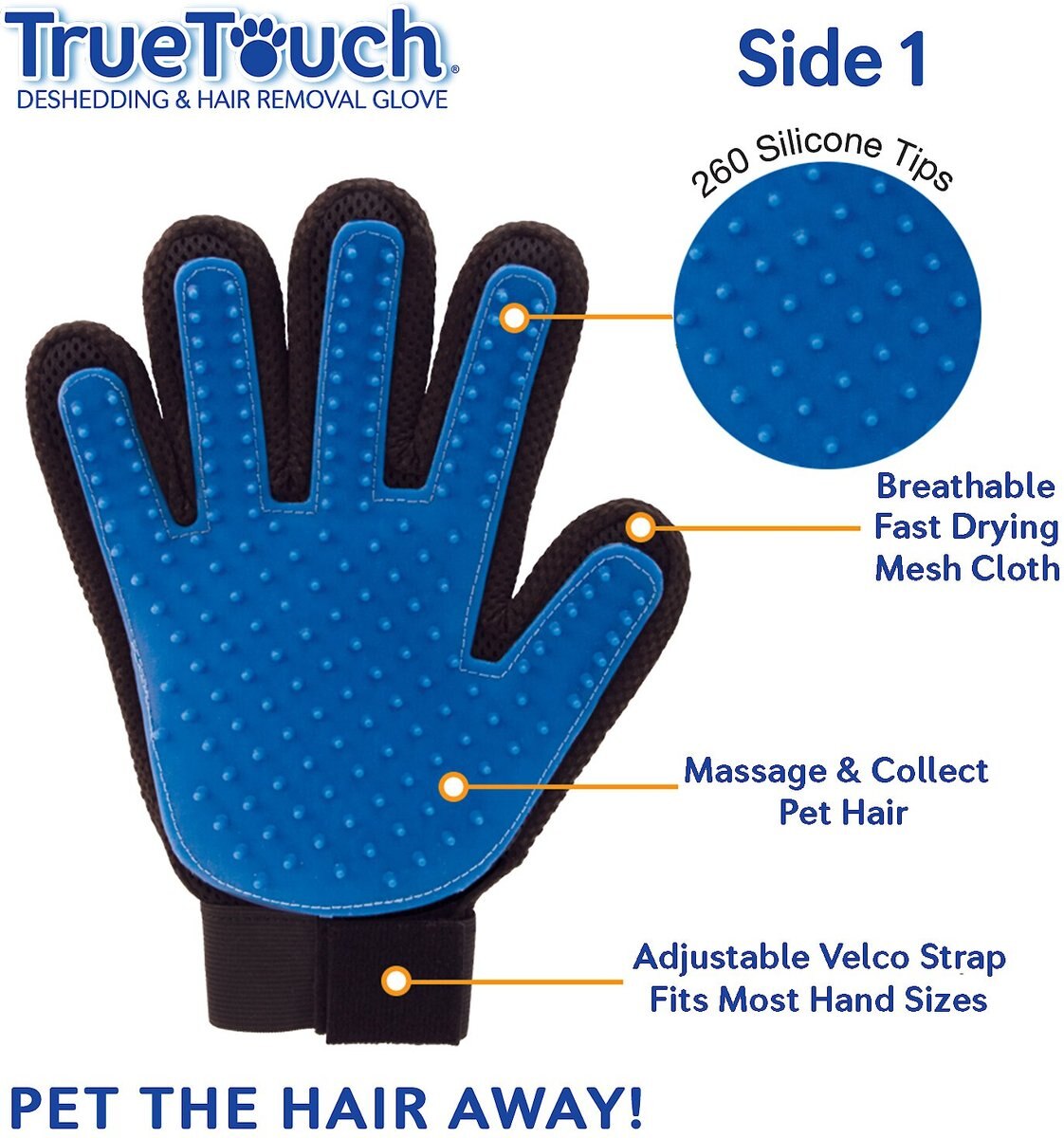 True Touch Five Finger Pet Deshedding and Hair Removal Glove