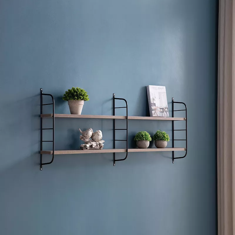 FC Design Mounted Two Tier Wall Shelf with 2 Adjustale Shelves