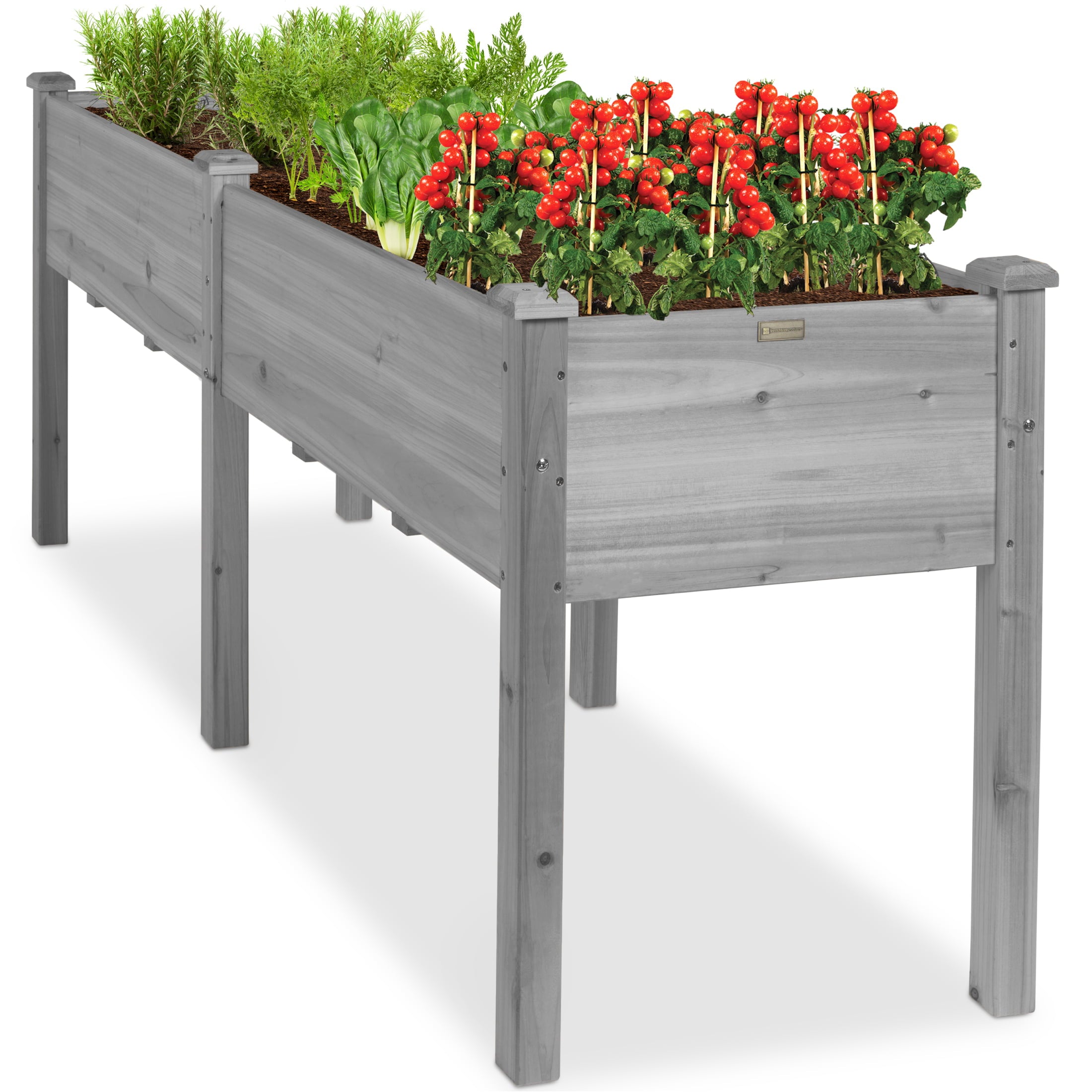 Best Choice Products 72x23x30in Raised Garden Bed, Elevated Wood Planter Box for Patio w/ Divider Panel - Gray