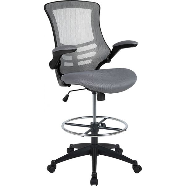 Kelista Mid-Back Dark Gray Mesh Ergonomic Drafting Chair with Adjustable Foot Ring and Flip-Up Arms