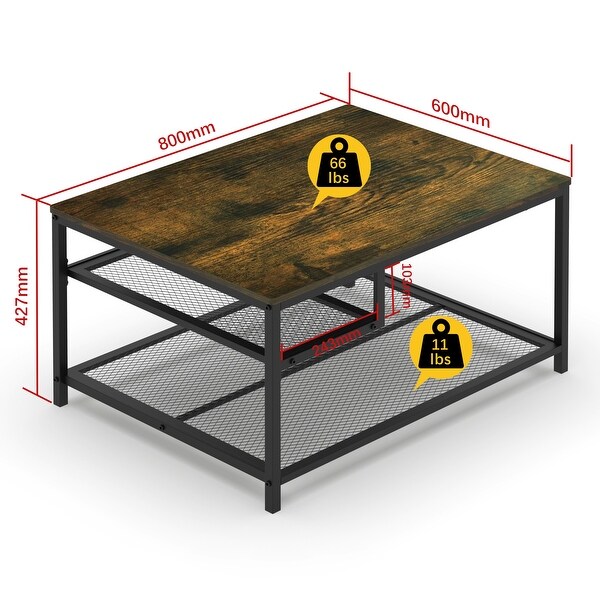 Industrial 2 Layers Metal Coffee Table with Storage Shelf for Home Office