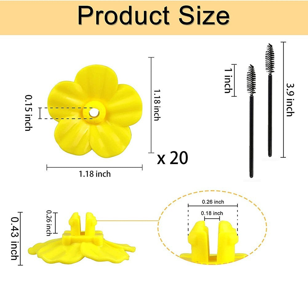 20pcs Hummingbird Feeder Flower With Cleaning Brush， Yellow Feeder Part