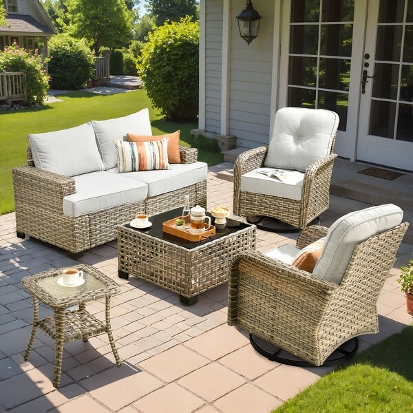 XIZZI 6Piece Patio Furniture Wicker Conversation Set with Swivel Chair