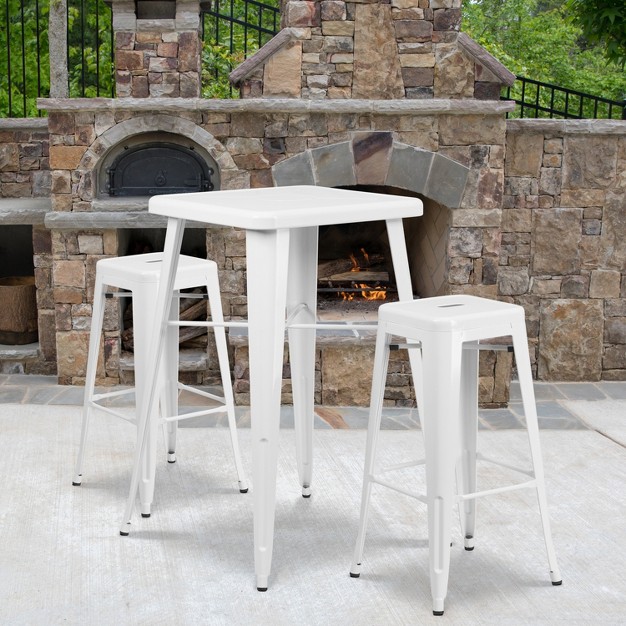 Square Metal Indoor outdoor Bar Set amp 2 Backless Stools