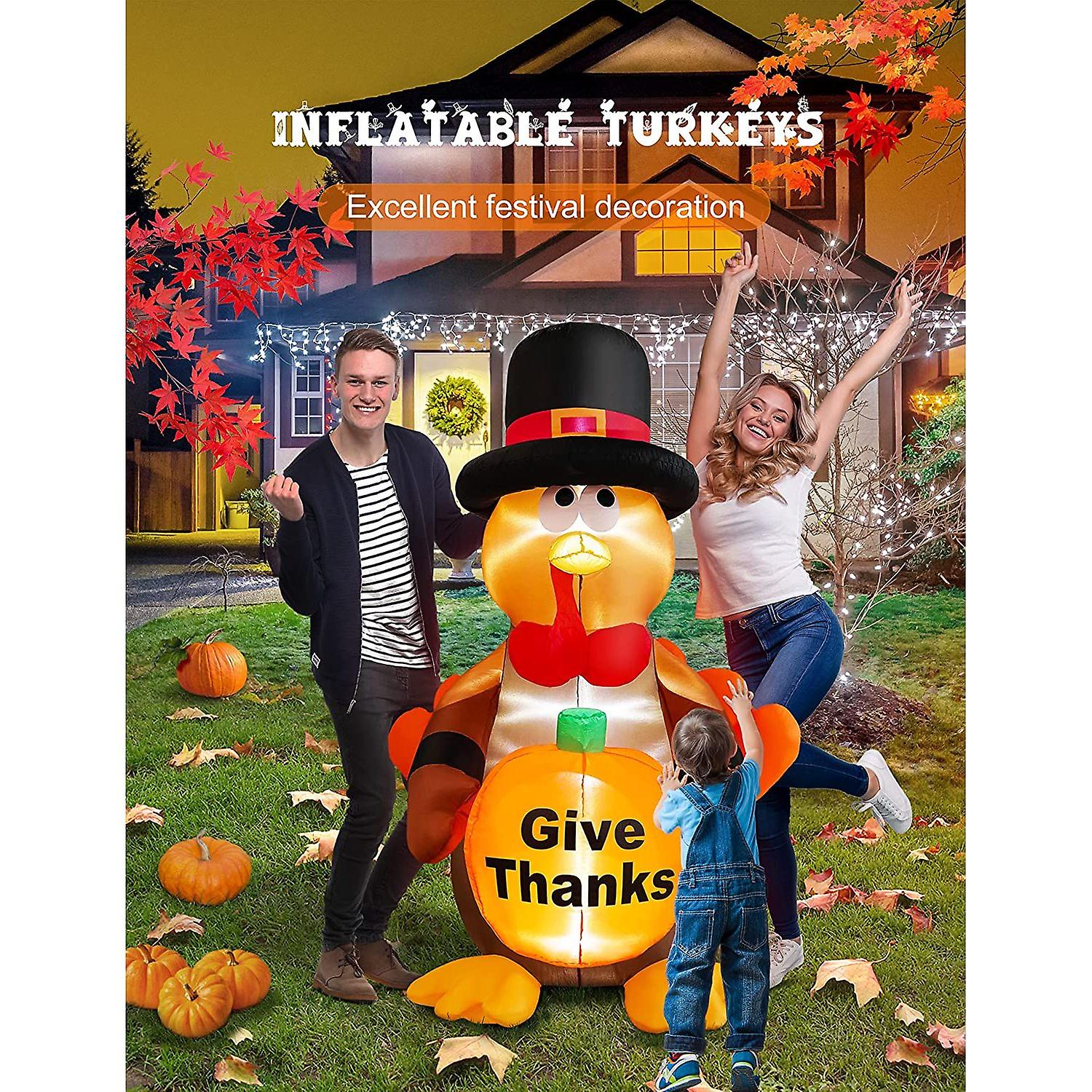 Hopoco 6ft Thanksgiving Inflatables Turkey Outdoor Decorations， Blow Up Turkey Pumpkin Inflatables Built-in Led Lights With Stakes， Tethers， Thanksgiv