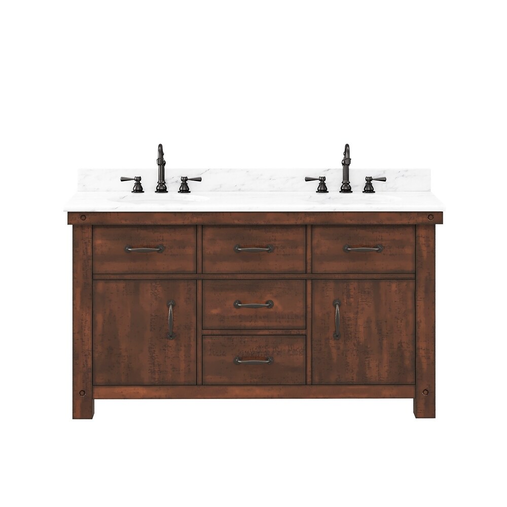 Aberdeen Carrara Marble Countertop Vanity in Rustic Sierra with Faucet
