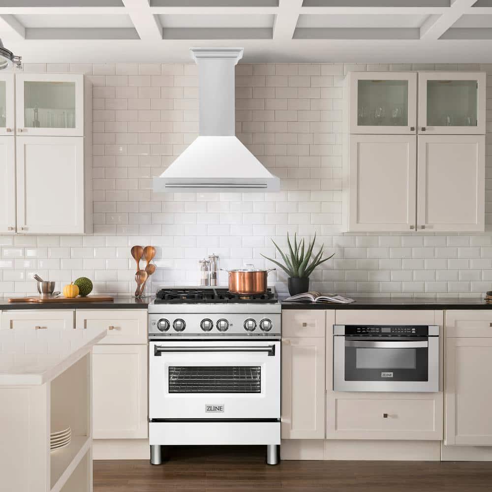 ZLINE Kitchen and Bath ZLINE 30  Stainless Steel Range Hood with White Matte Shell and Stainless Steel Handle