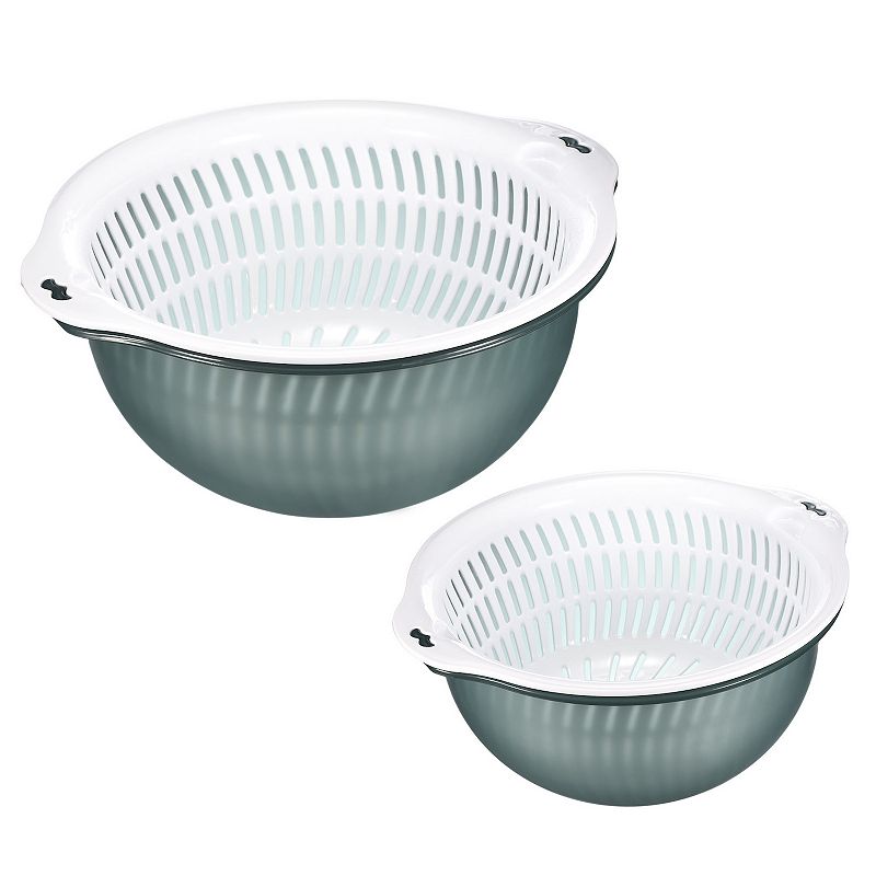 Vegetable Storage Basket Colander Double Drain Basket 2Pcs， Large and Medium