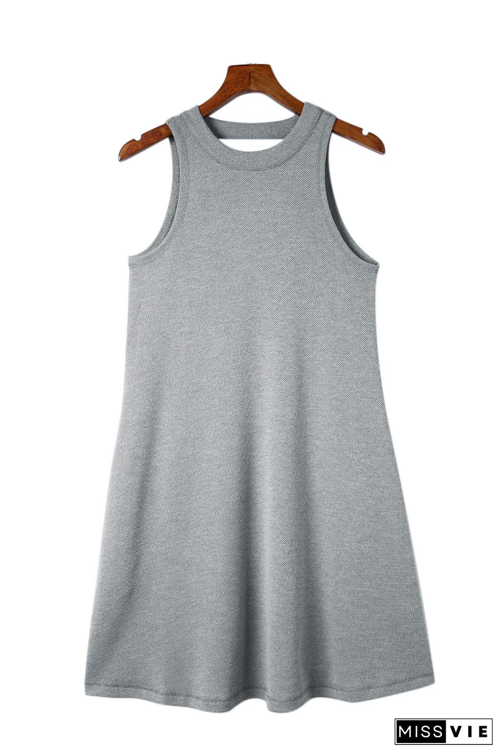 Gray Crisscross Cut-out Back Knit Sleeveless Dress