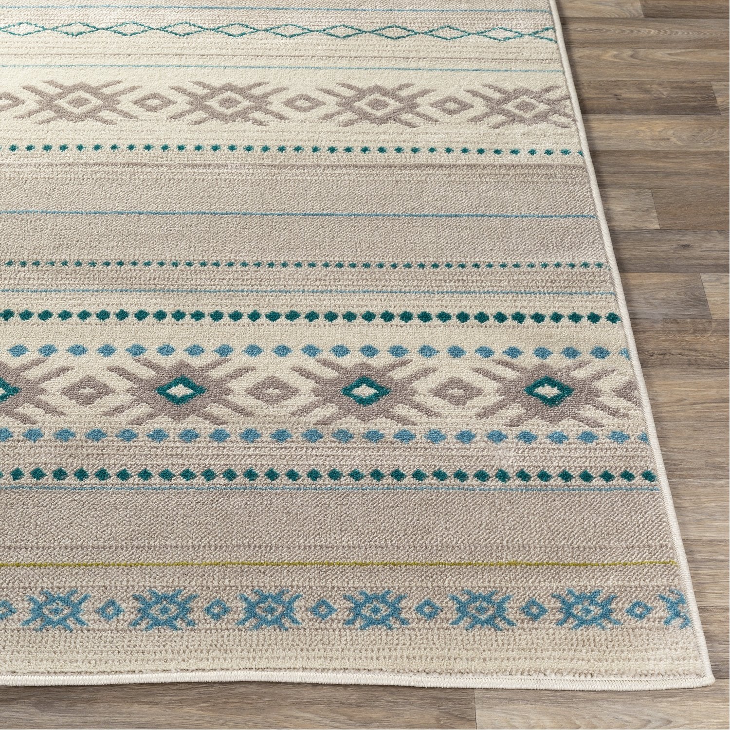 Paramount Rug in Teal, Aqua, Lime, Light Gray, Cream