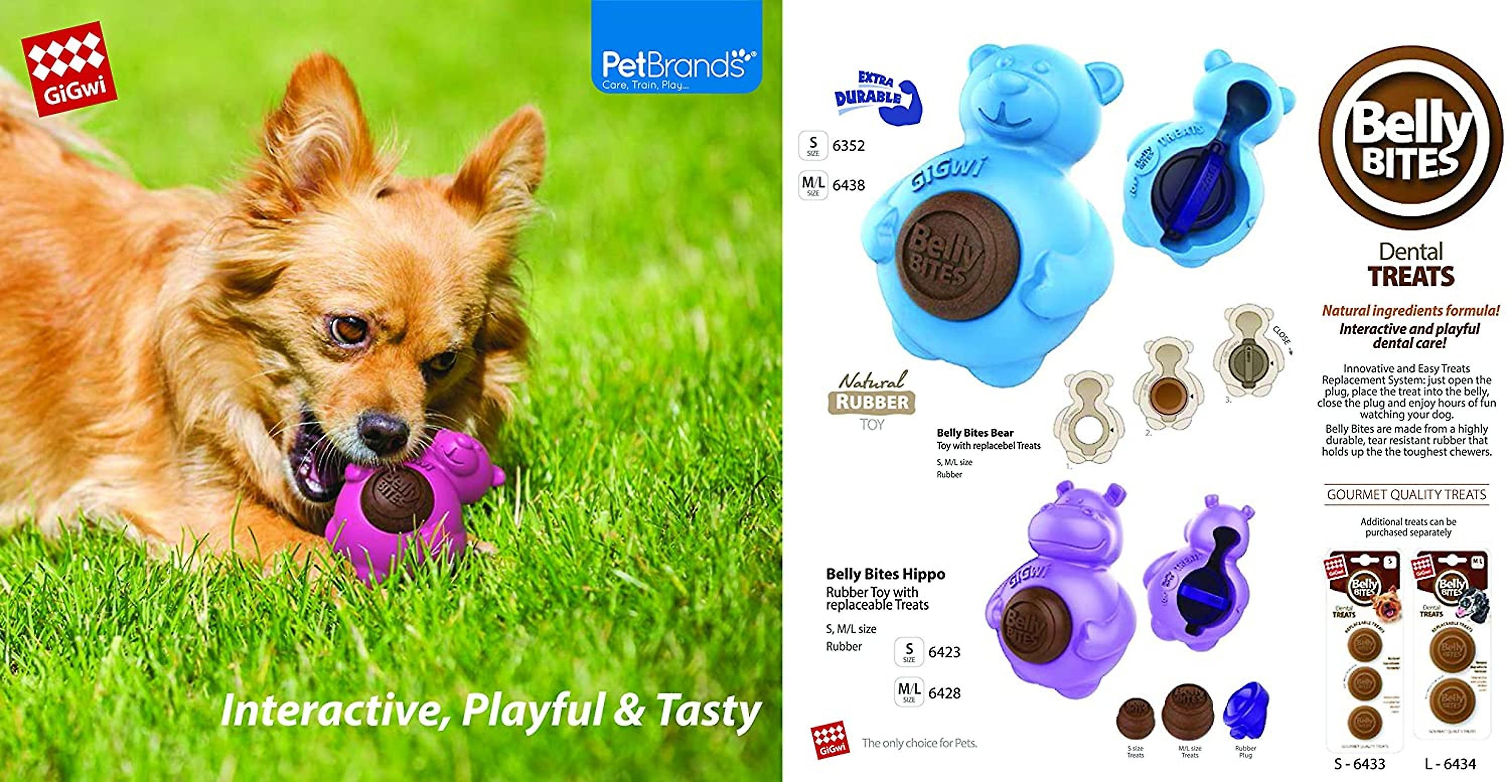 GiGwi Belly Bites Bear With Replaceable Treats Blue Small Dog Toy