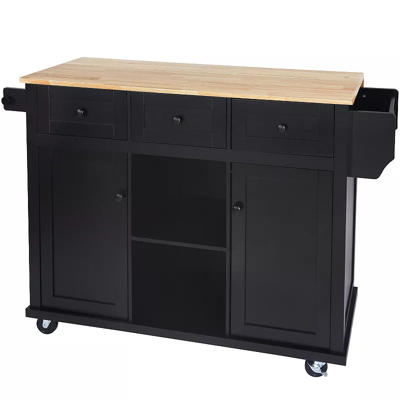 Merax Kitchen Cart with Rubber wood Drop-Leaf Countertop