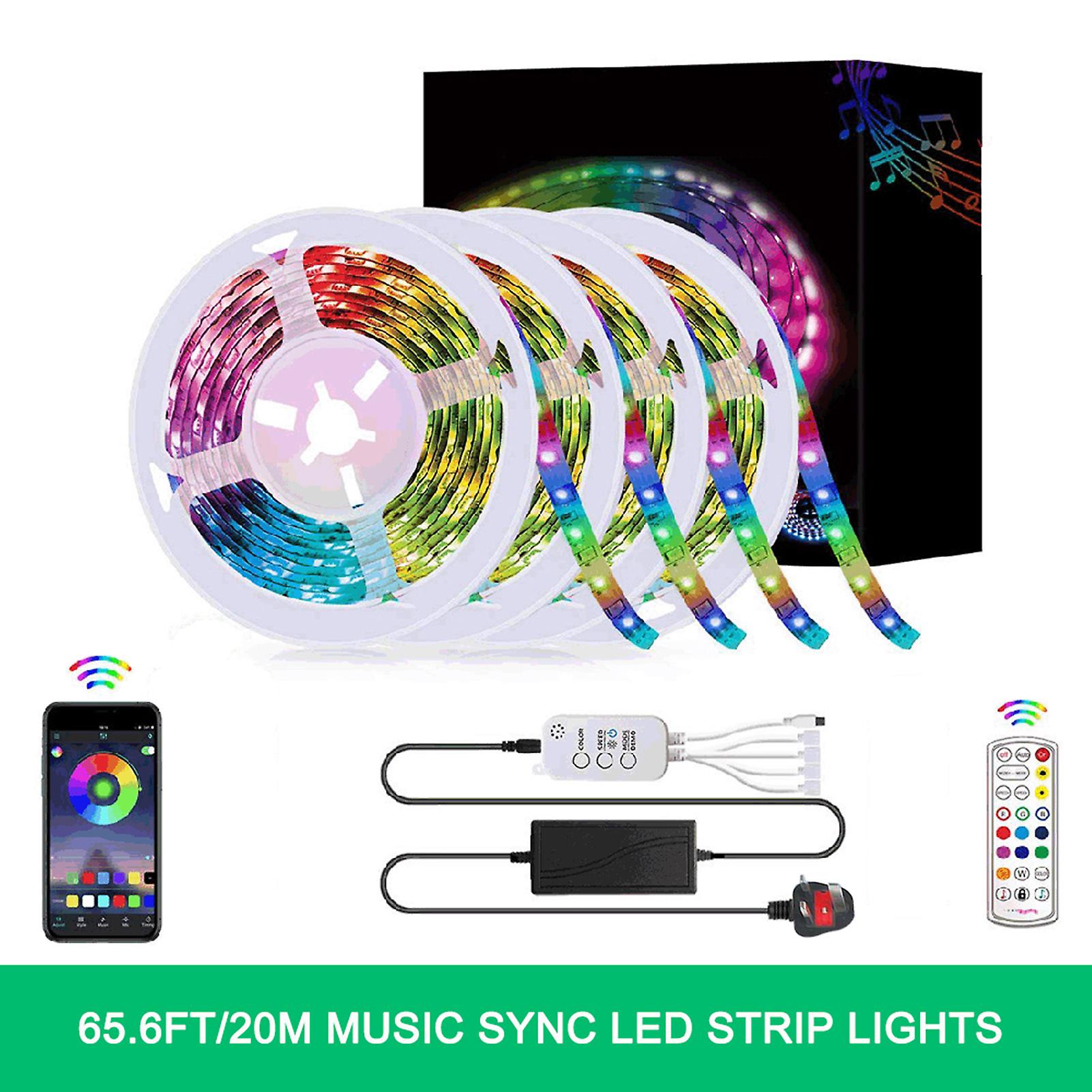 Led Strip Lights， 65.6ft/20m Led Rgb Light Strip Music Sync 5050 Smd Color Changing Bt Controller + 24 Key Remote For Bedroom Home Party Uk Plug No.18