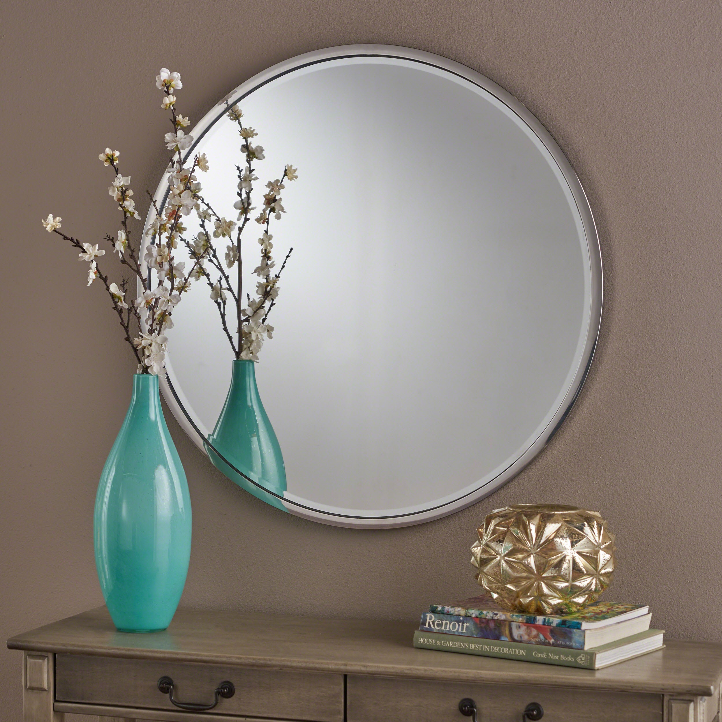 Nicole Modern Glam Round Silver Stainless Steel Wall Mirror