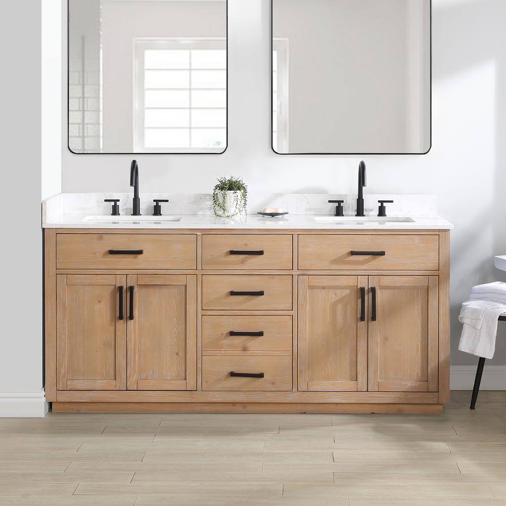 Altair Gavino 72 in. W x 22 in. D x 34 in. H Bath Vanity in Light Brown with Grain White Composite Stone Top 557072-LB-GW-NM