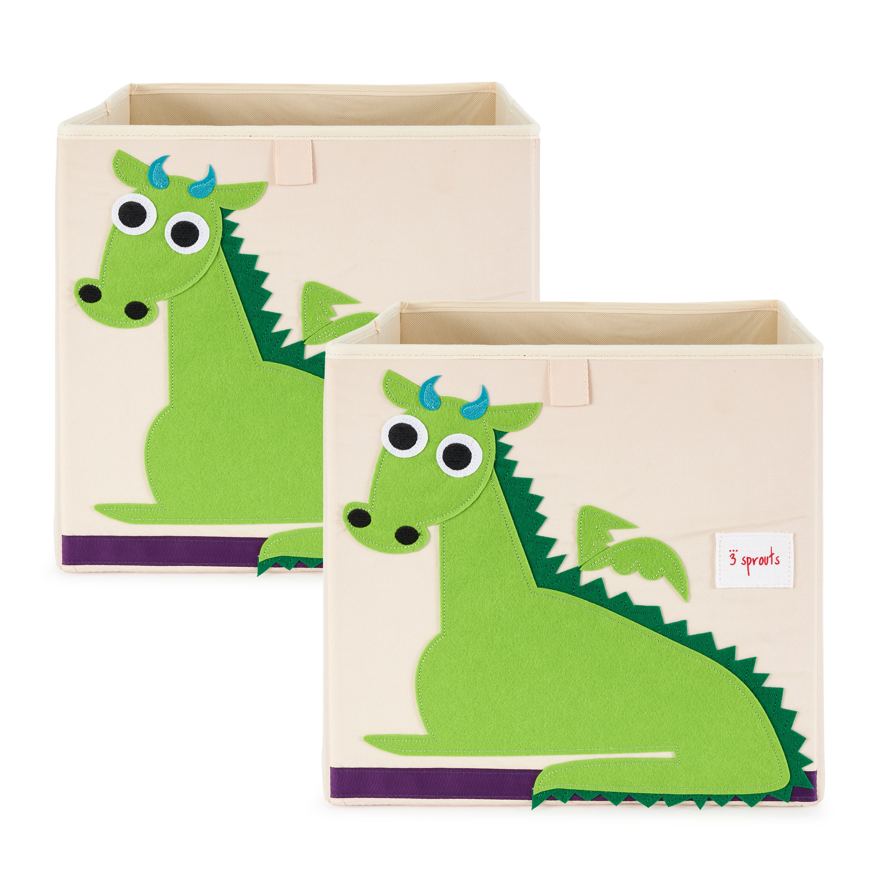 3 Sprouts Kids Childrens Foldable Felt Dragon Storage Cube Bin Box (2 Pack)