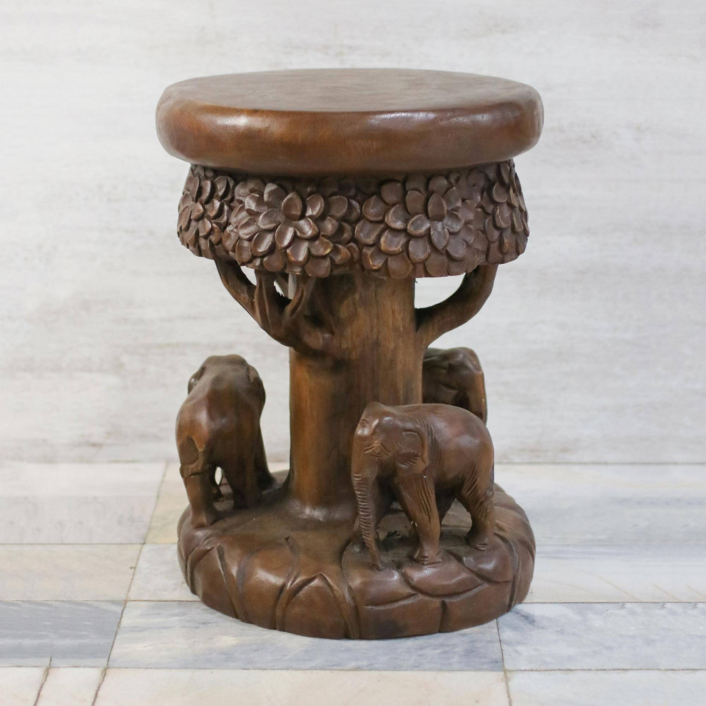 Around The Tree  Brown Wood Stool   Tropical   Footstools And Ottomans   by NOVICA  Houzz