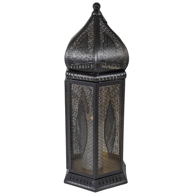 Black And Gold Moroccan Style Pillar Candle Lantern