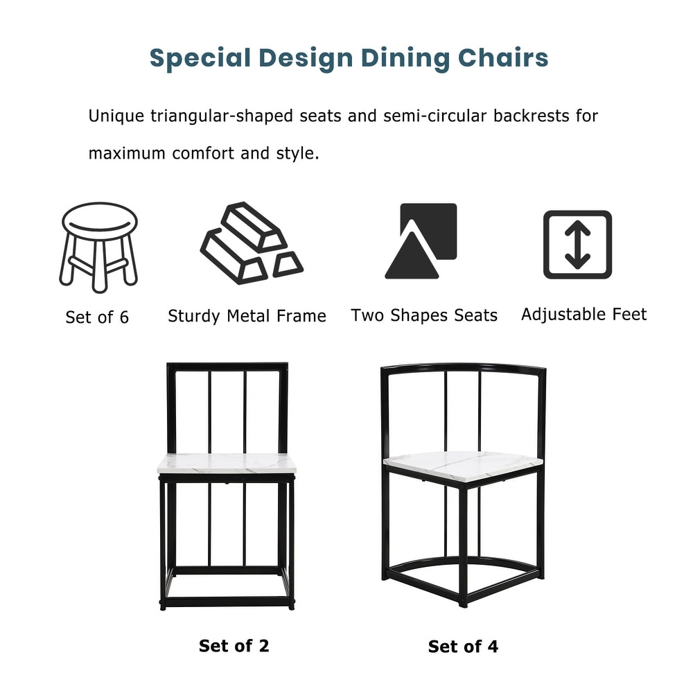 Modern 7 Piece Marble Dining Table Set with 55Inch Oval Dining Table and Marble Dining Chairs for Dining Room