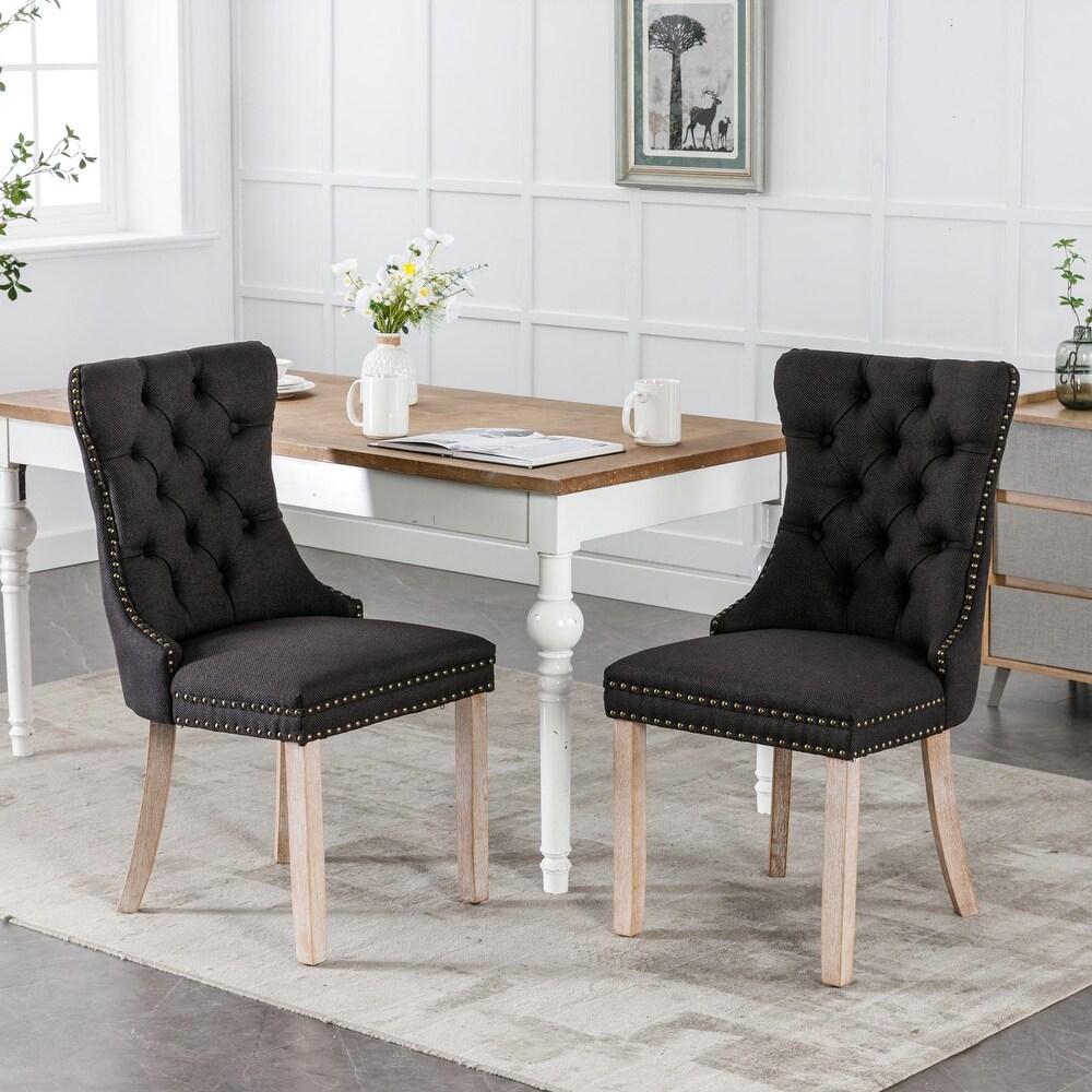 Set of 2 Modern High End Tufted Solid Wood Upholstered Dining Chair with Nailhead Trim